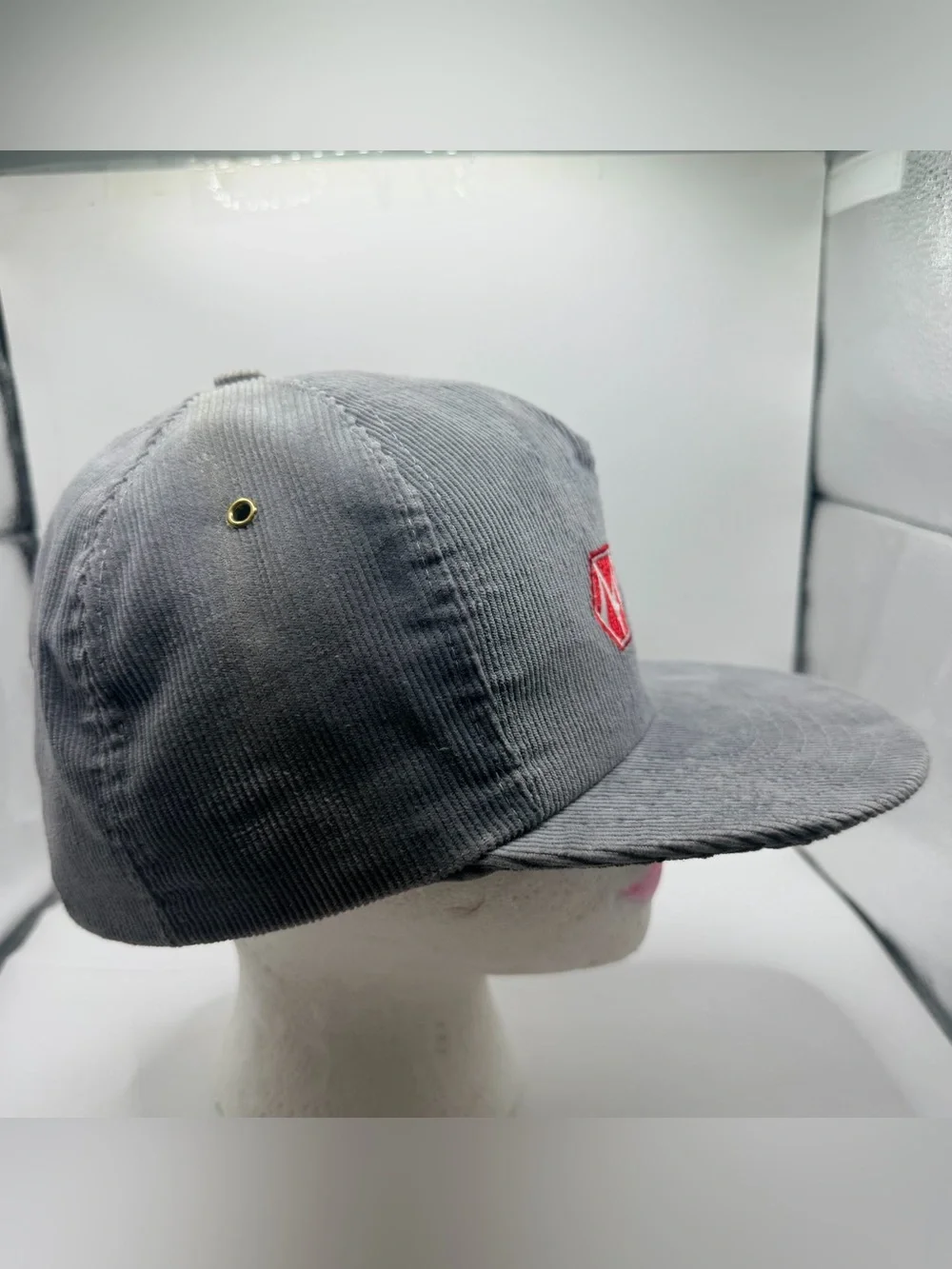Vintage Morton Buildings Gray Corduroy USA Made Size-A-just SnapBack Cap